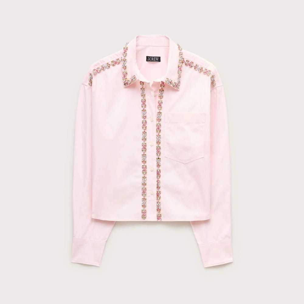 J.Crew Étienne cropped button-up shirt embellished cotton poplin White Rose XXS